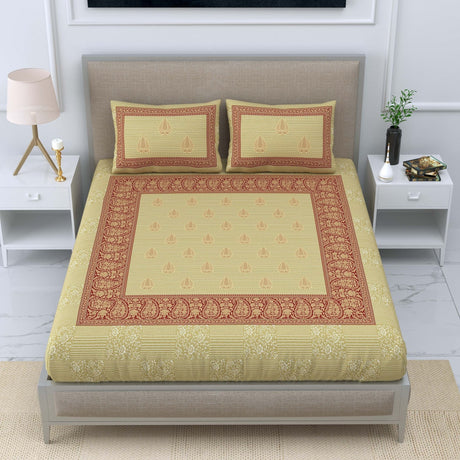 100% cotton indian ethnic 3-piece fitted bedsheet 150