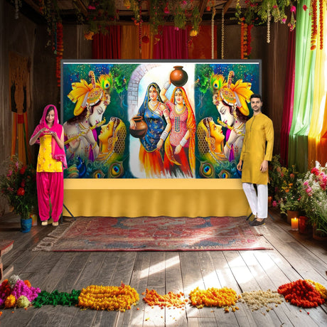 5x8 feet radha krishna backdrop indian traditional cloth