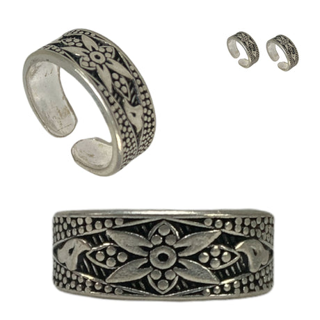 Adjustable real silver toe rings pair pinky band tribal