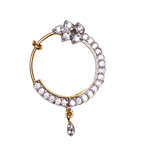 Clip on cz delicate nose ring with rhodium plating nosepin