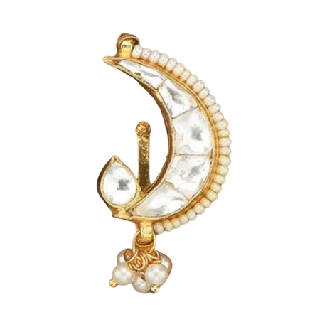 Clip on kundan pressing nose ring with gold plating pearl