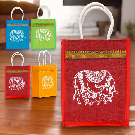 Cow print jute bag burlap gift bags eco-friendly reusable