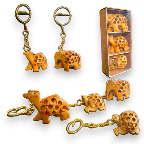 Elephant camel turtle wooden keychain indian traditional