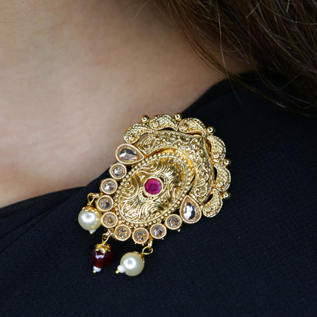 Golden sari brooch indian saree lehenga safety pin gold