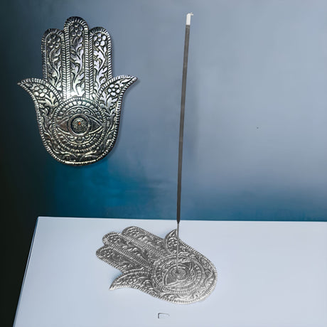 Handshaped aluminium silver incense stick holder agarbatti
