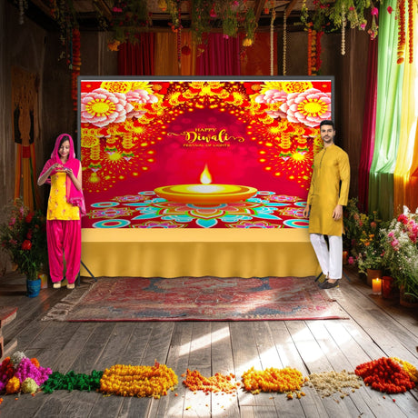 Happy diwali banner indian traditional backdrop cloth 5x8
