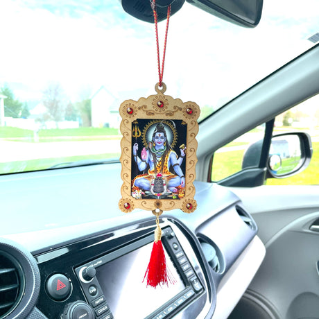 Hindu car hanging ornament hanger photo frame rear view