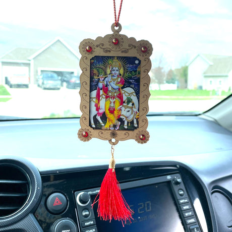 Hindu car hanging ornament hanger photo frame rear view
