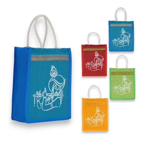 Jute bag with krishna print burlap gift bags reusable tote