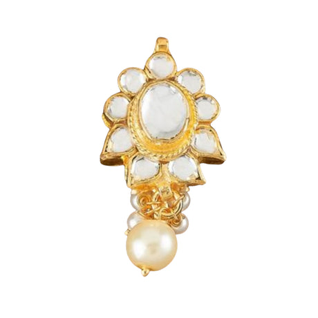 Kundan clipon/pressing nose ring with gold plating pearl