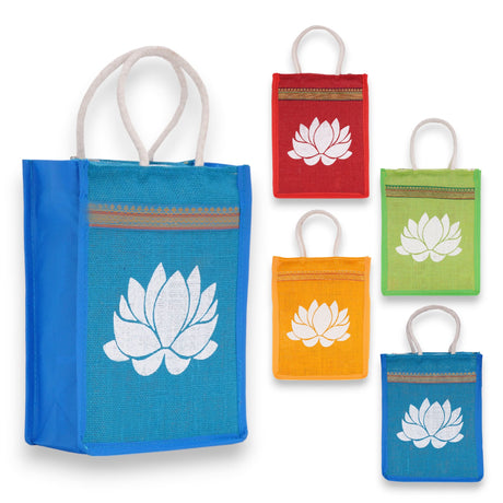 Lotus print jute bag burlap tote for bridesmaid gift travel