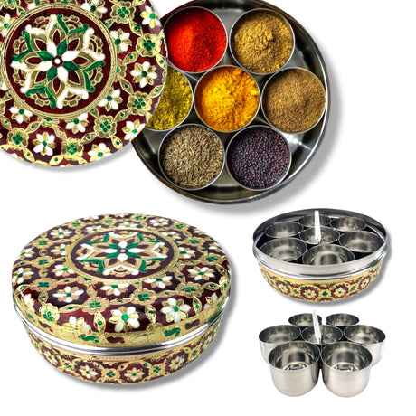 Meenakari steel indian spices box designer small round