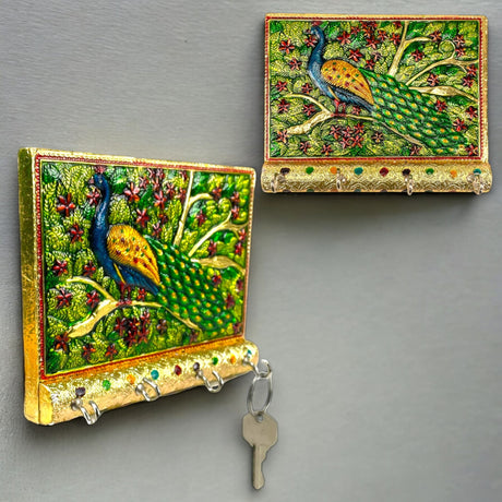 Peacock design frame wall key holder for decorative hand