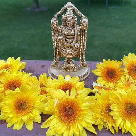 Small brass balaji and venkateswara idol statue gold
