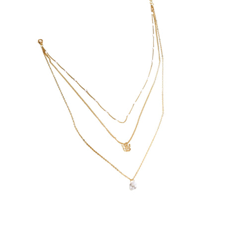 Triple layer pendant necklace with gold color chain 18