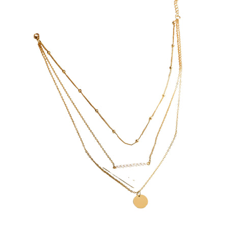 Triple layer pendant necklace with gold color chain