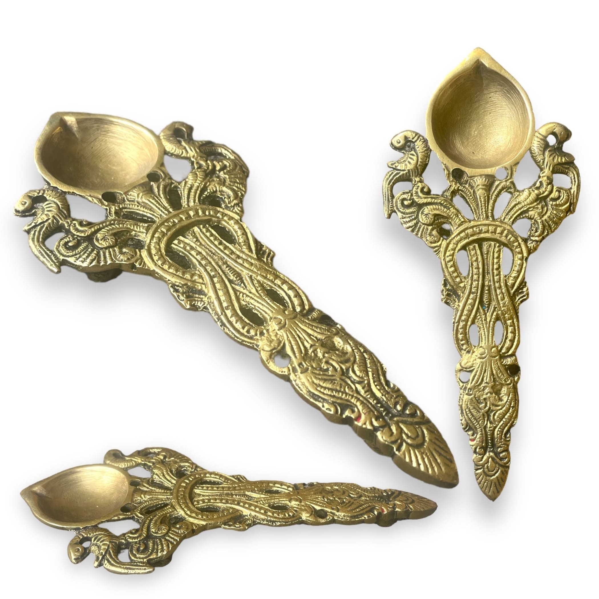 Brass pooja aarti spoon 1 pc diya twin peacock design round