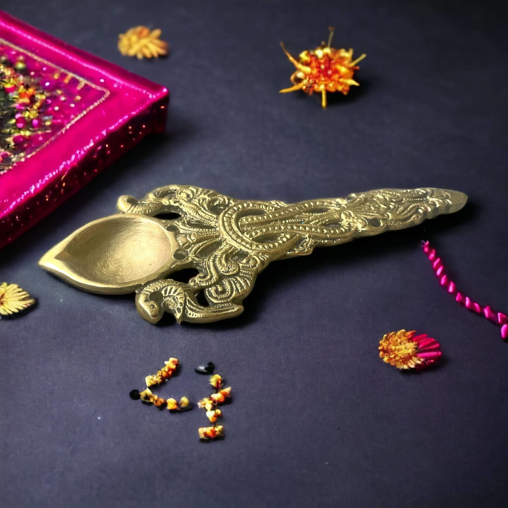 1 pcs peacock brass diya indian handcrafted diwali gift lamp