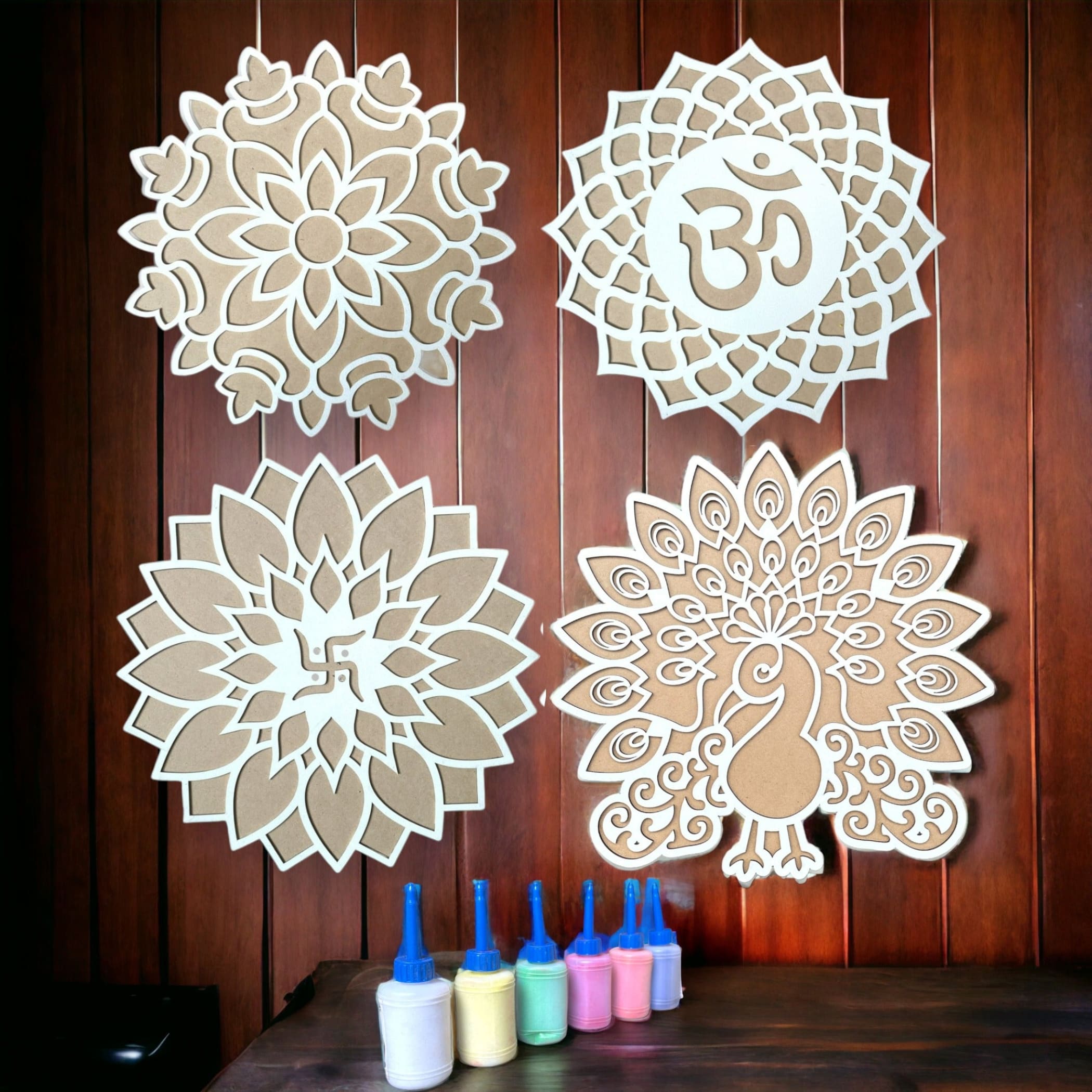 12 inch diy mdf reusable rangoli mat kit decorations stencil