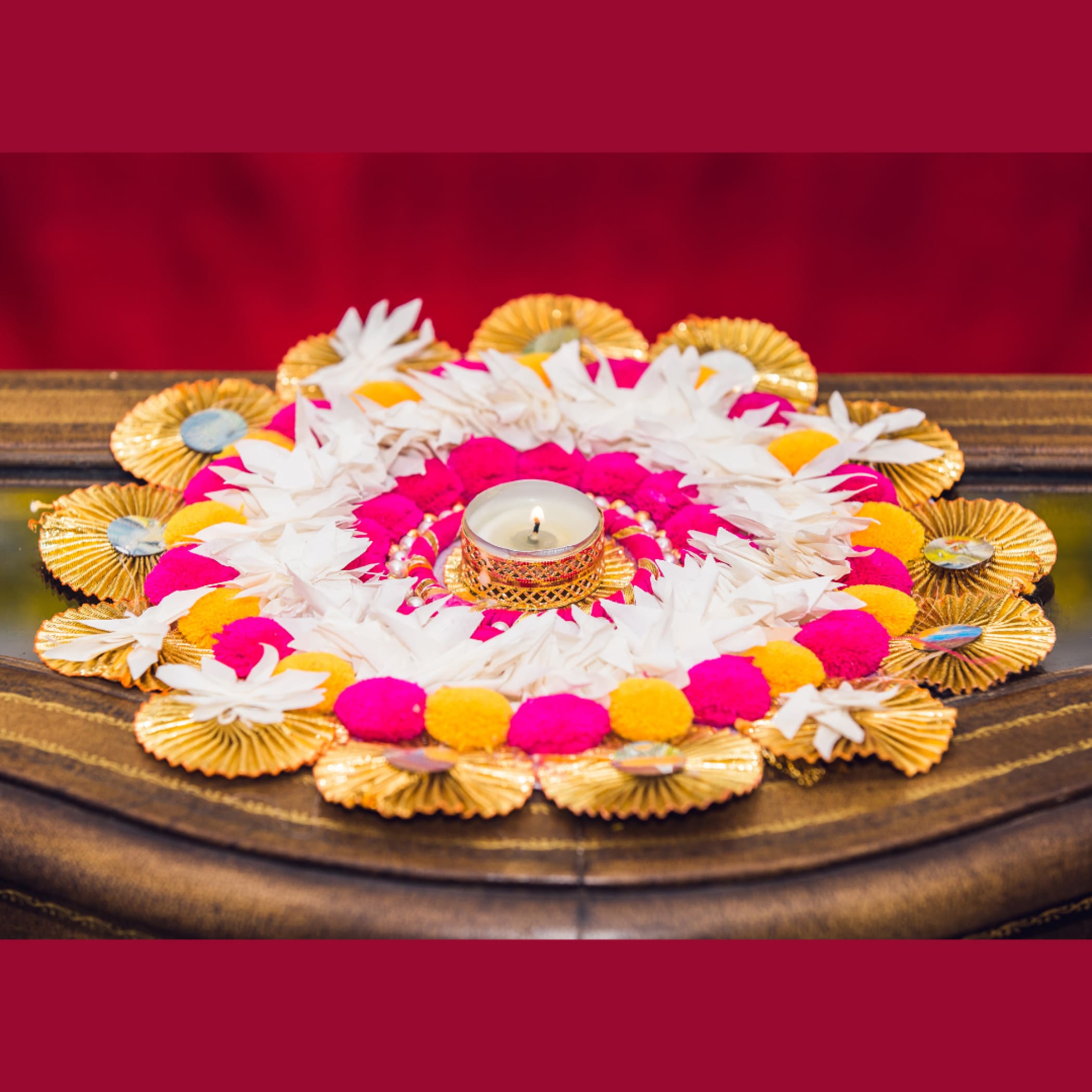 12 inch rangoli mat diya decor indian flower diwali