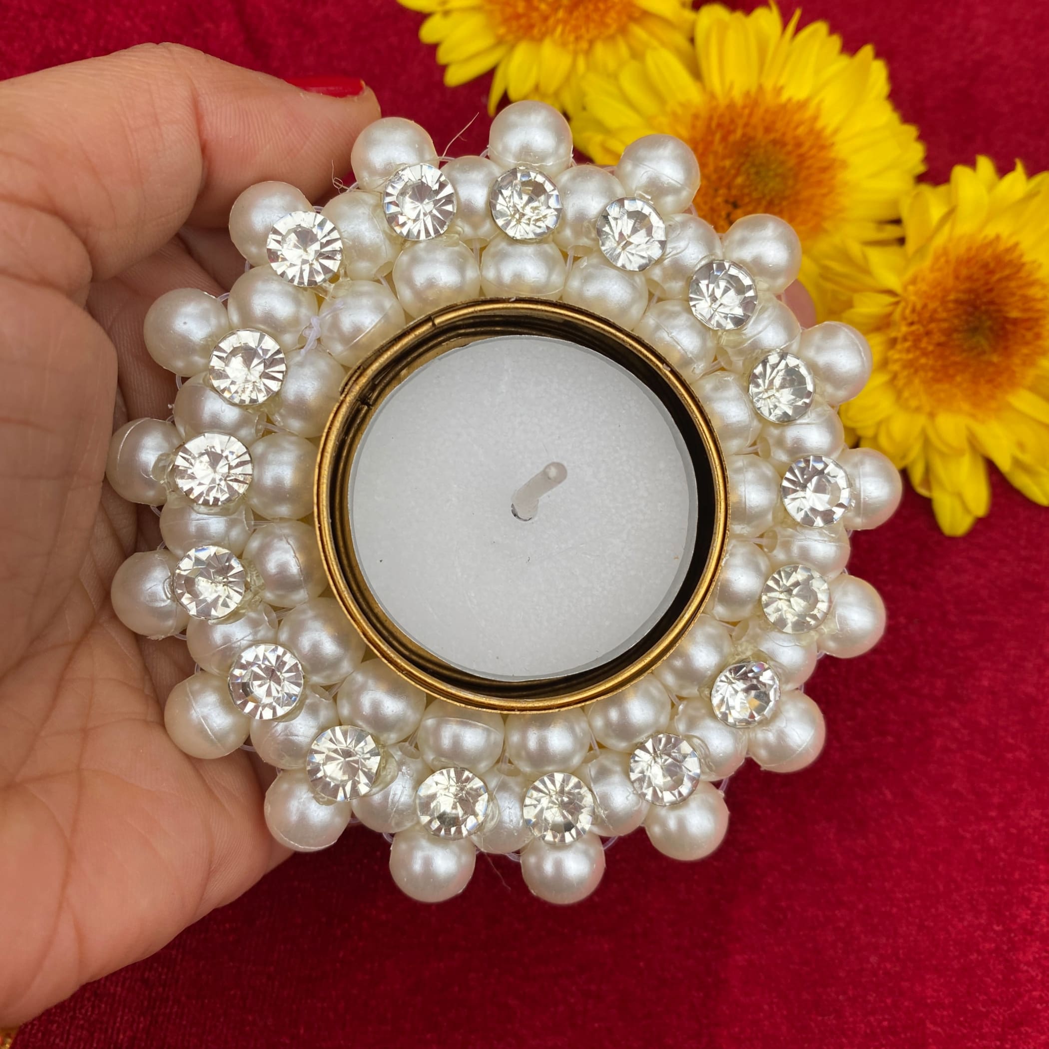 2 ct pearl tealight candle holders christmas decorations