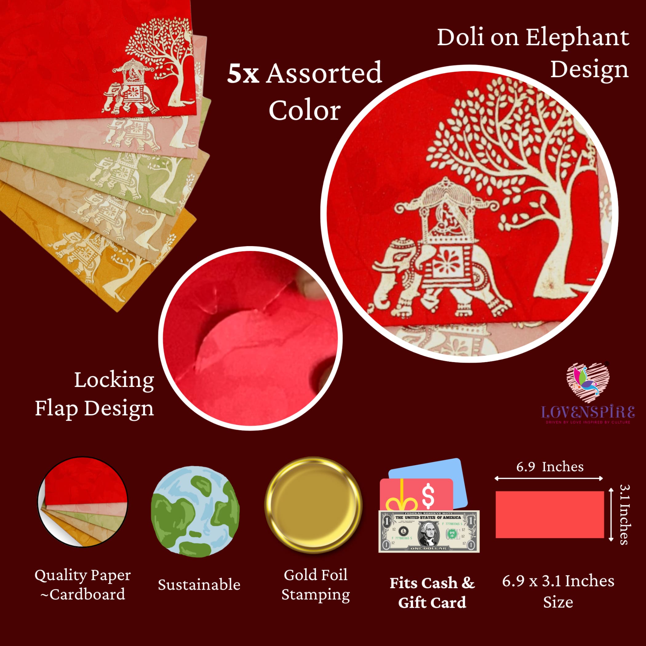 Shagun gift envelopes assorted color doli on elephant tree