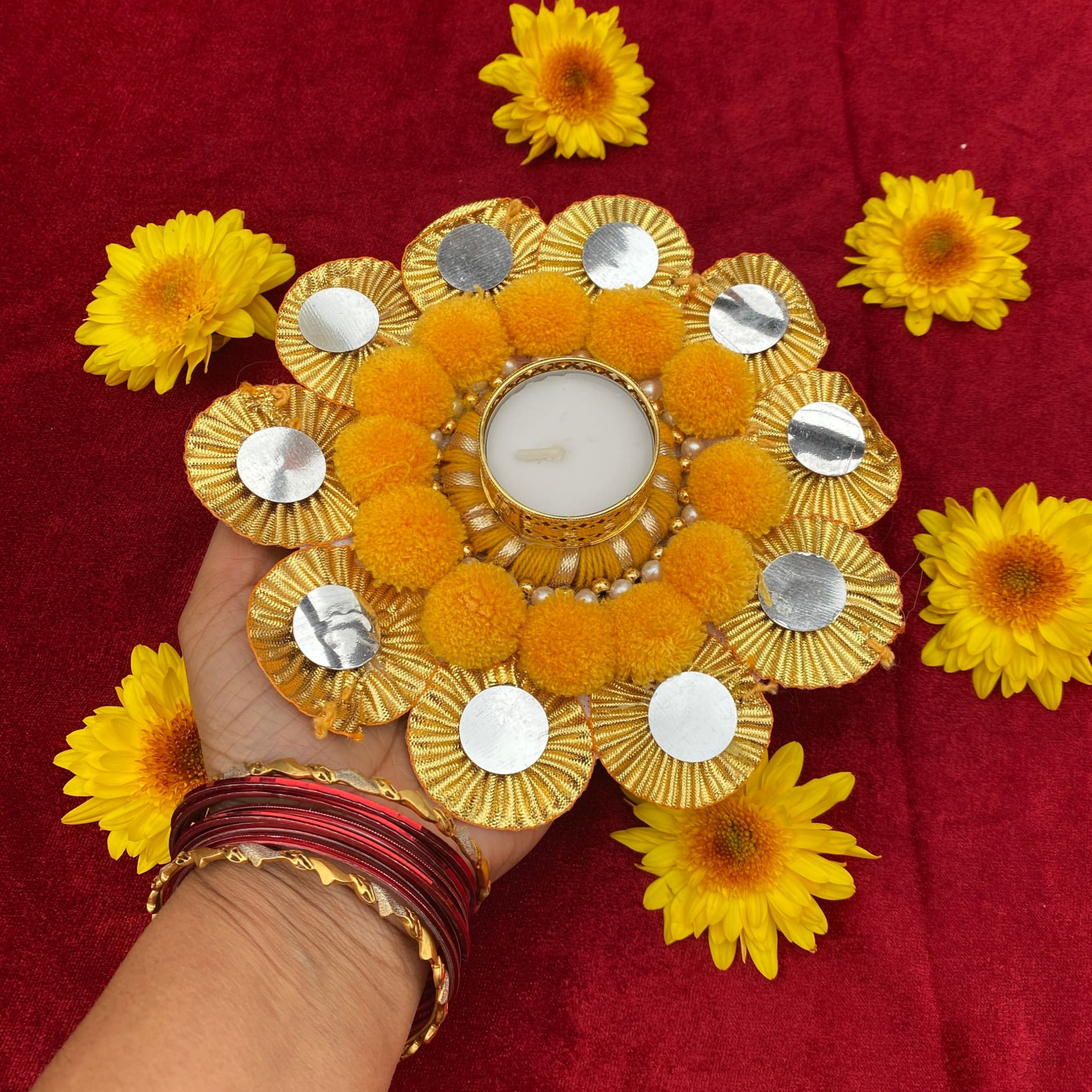 2ct Rangoli Set Mat Flower Diya Diwali Pooja Decor Gift