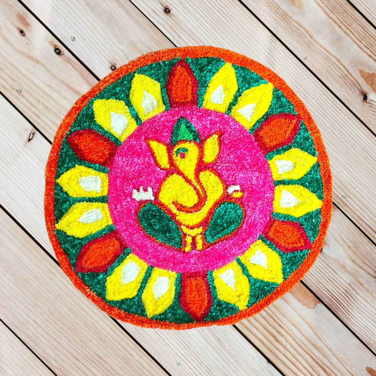 Buy faux fur yarn wool ganesha rangoli mat canvas base aasan indian ...