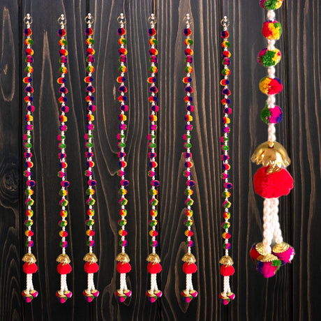 4 strings pompom wall hanging party backdrop multicolor