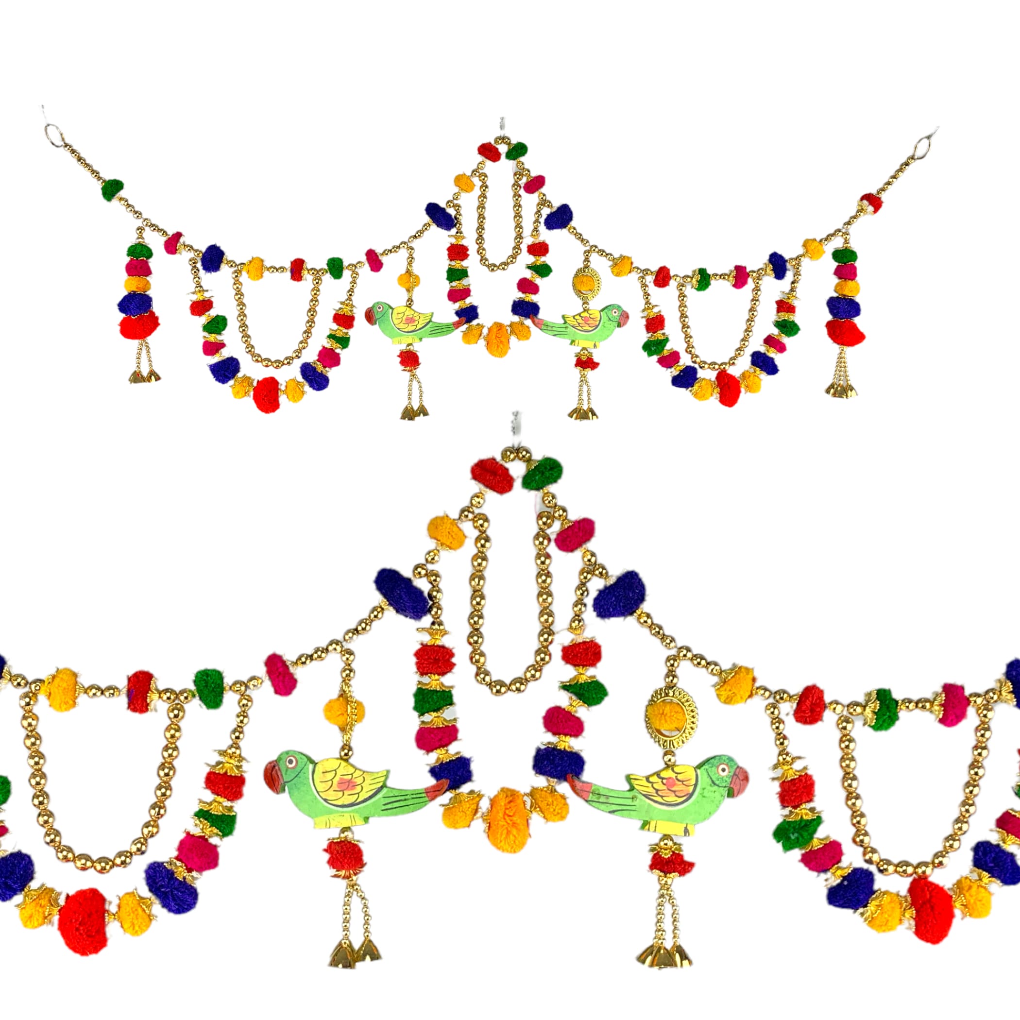 40 inches parratt pompom indian door toran ethnic thoran