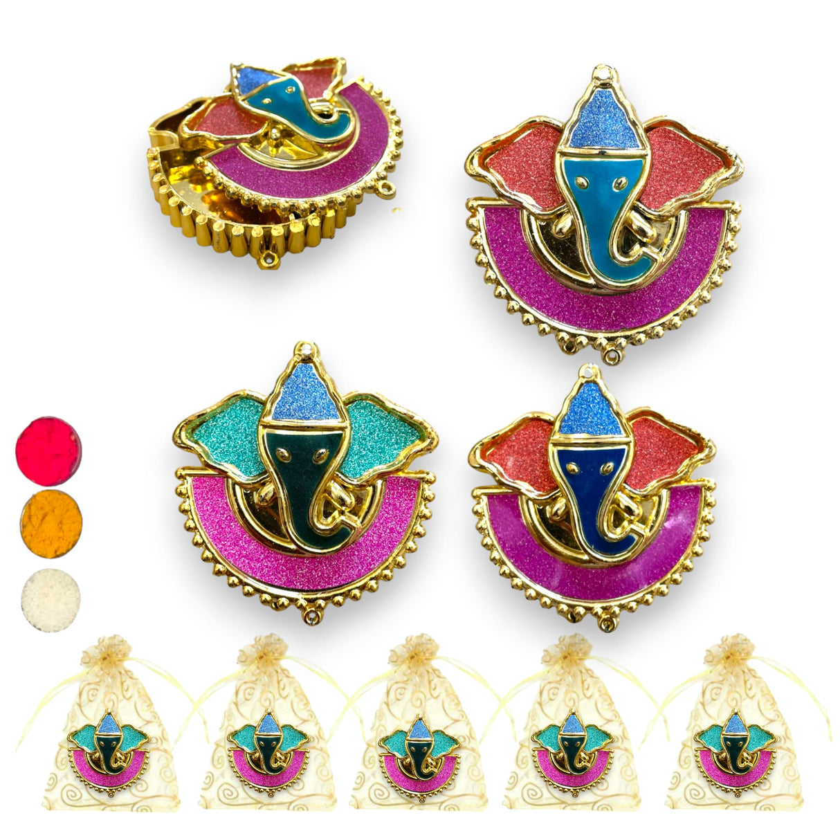 5 pieces decorative ganesha haldi kumkum holder roli