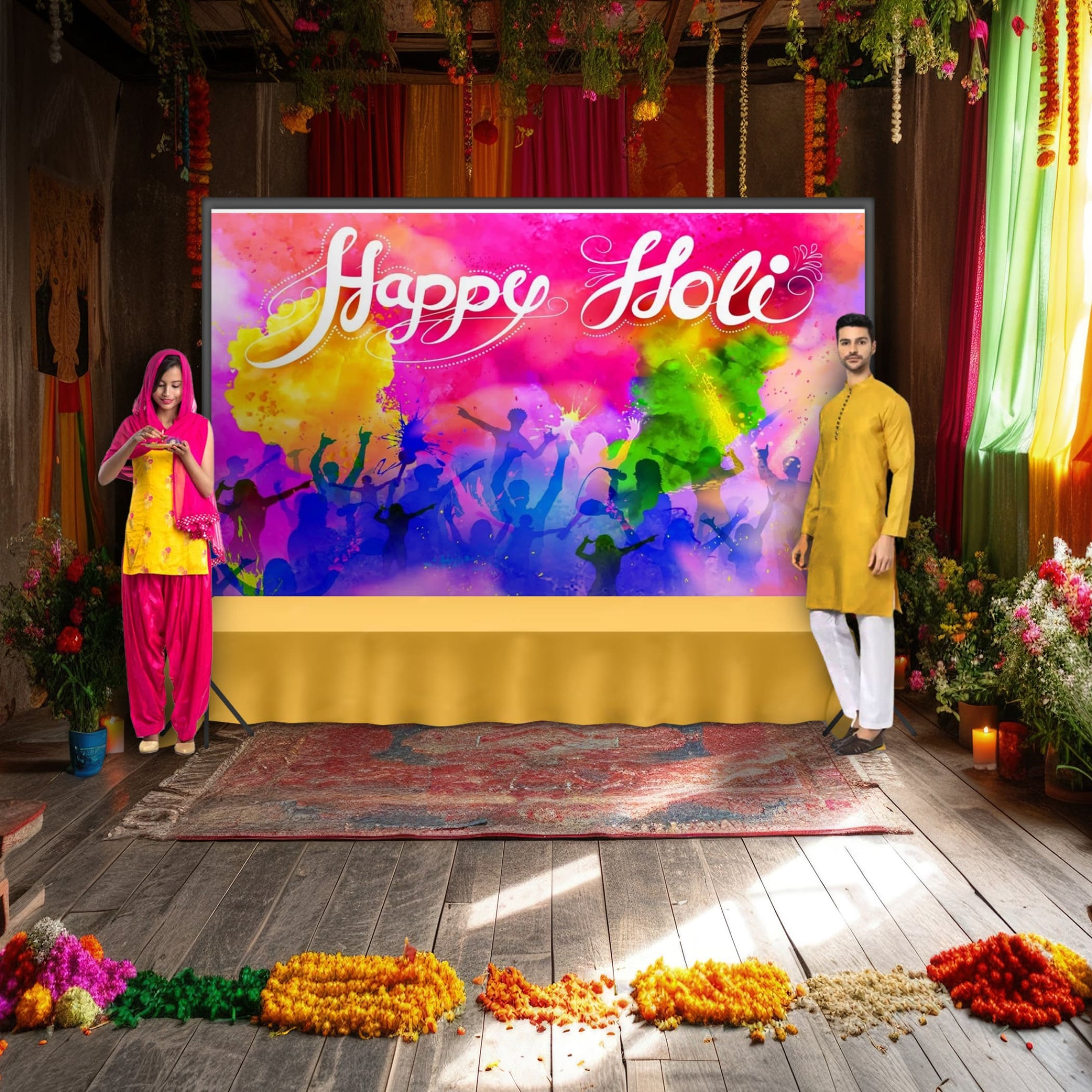 5x8 ft happy holi backdrop cloth banner indian hindu indoor