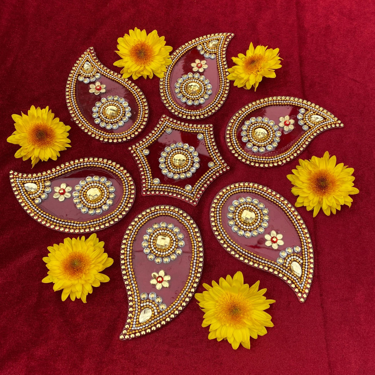 Acrylic flower rangoli set meenakari work decorative
