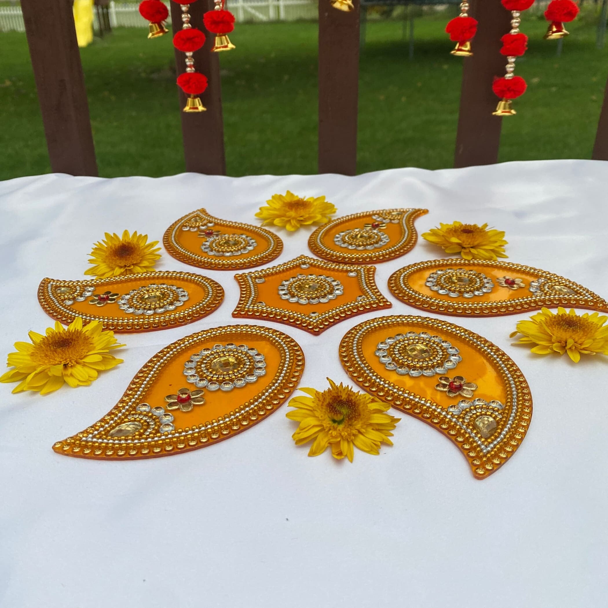 Acrylic rangoli set flower meenakari work decorative pooja