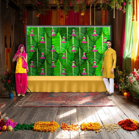 Banana leaf backdrop 5x8 feet indian traditional cloth