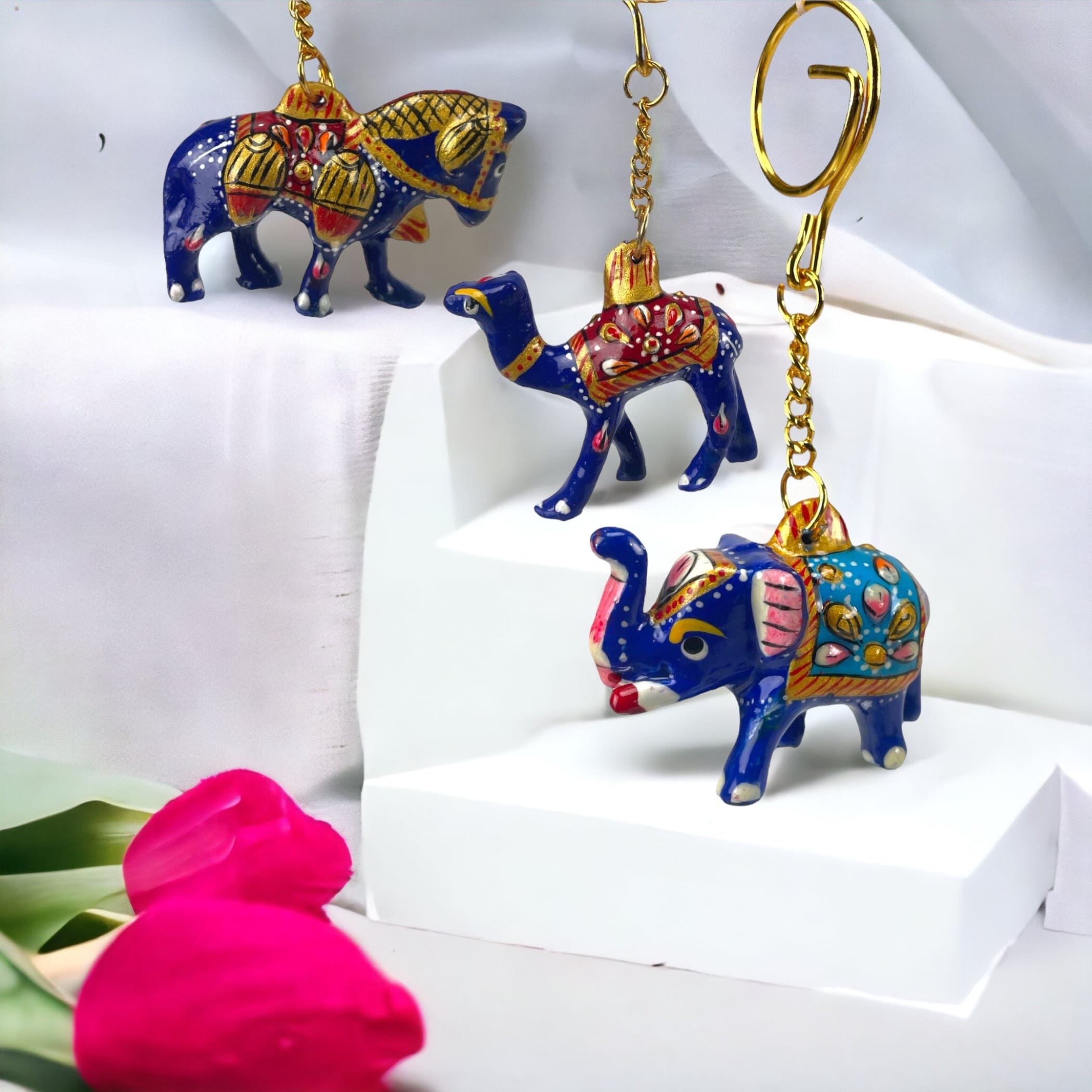 Ceramic handmade keychain elephant camel horse keychains &