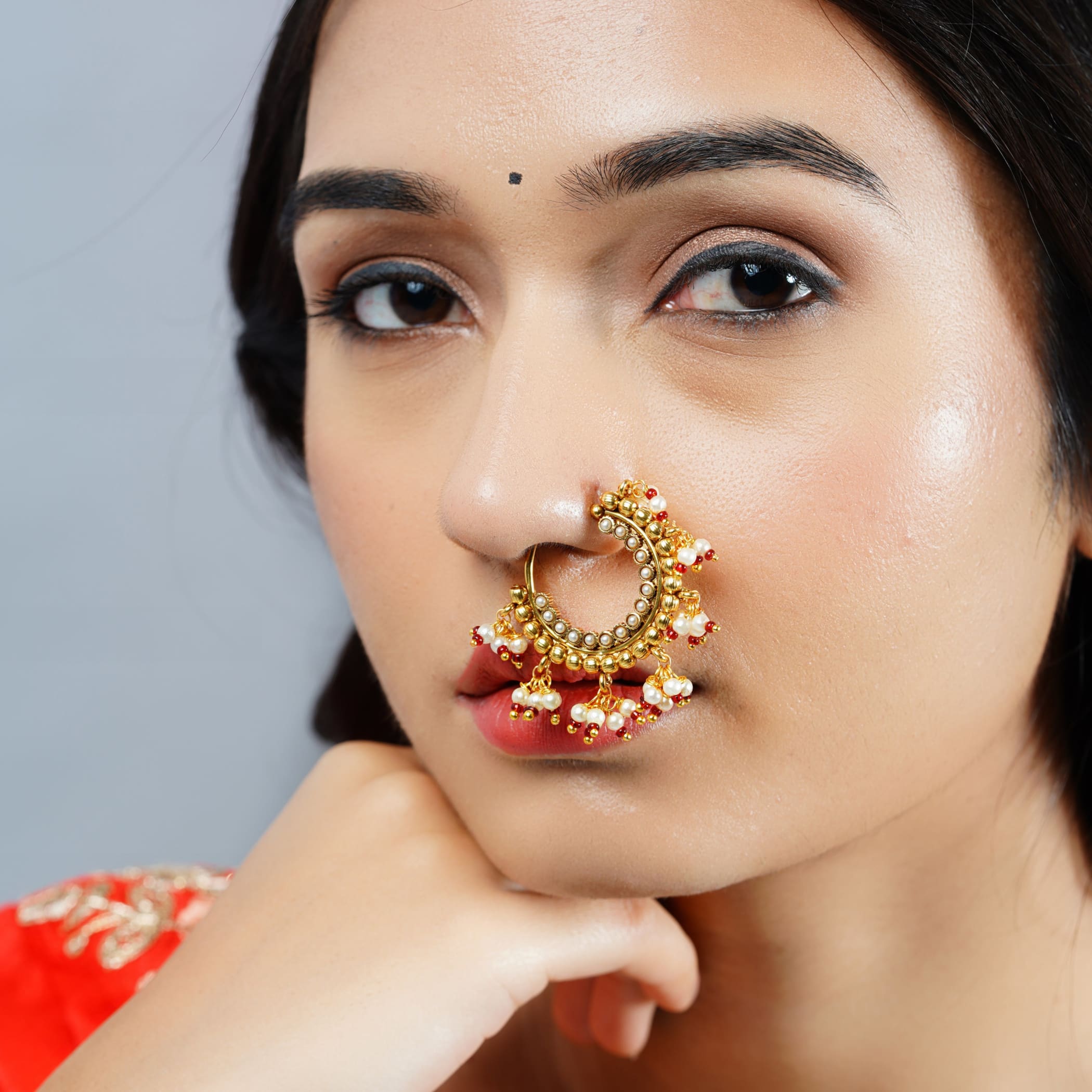 Clip on antique pressing loop nose ring with gold plating