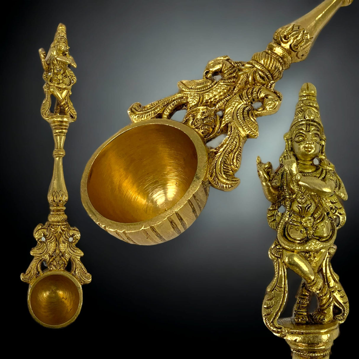 Decorative brass dancing ganesha/krishna spoon yagya hawan