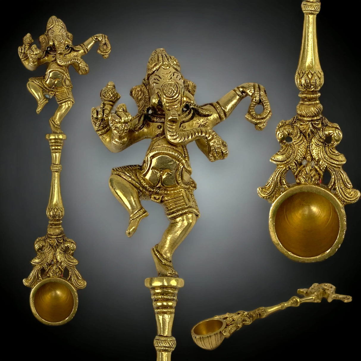 Decorative brass dancing ganesha/krishna spoon yagya hawan