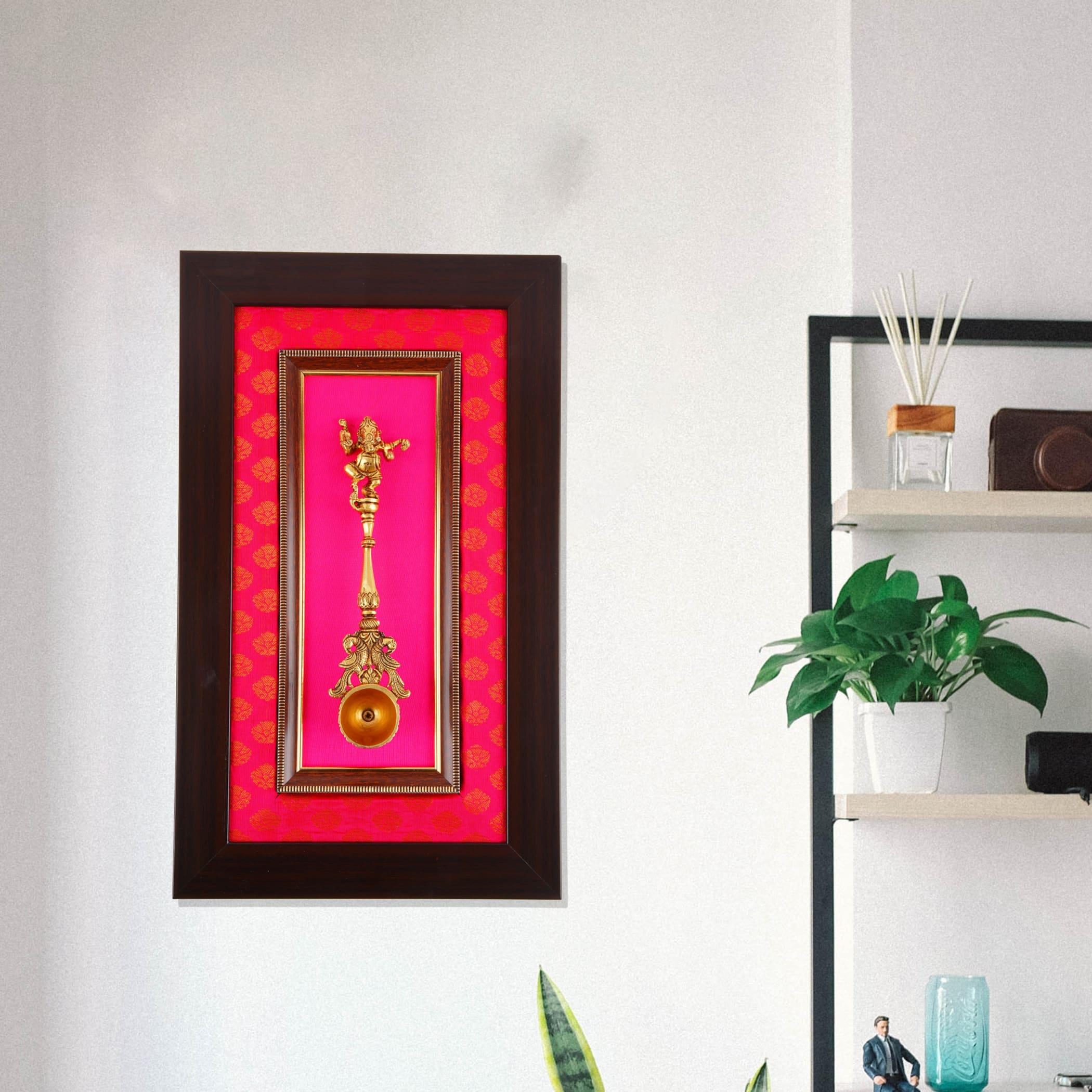 Decorative brass dancing ganesha wall frame art for living