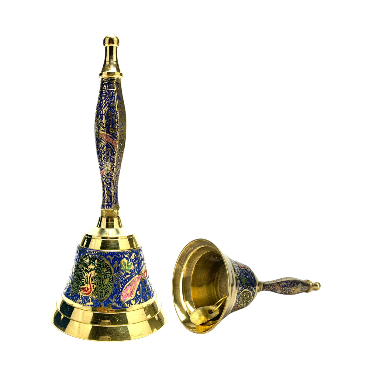 Decorative peacock temple bells brass puja ghanti hindu