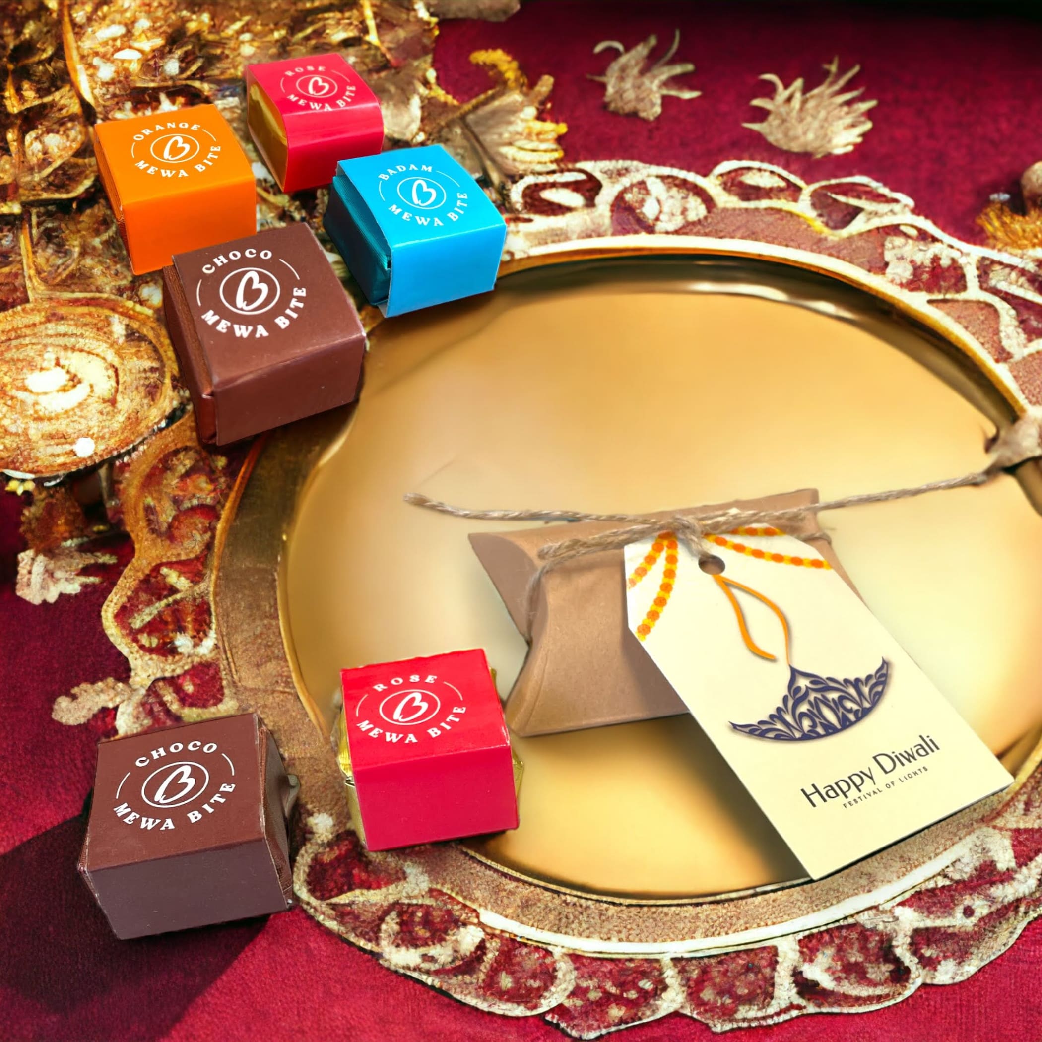Diwali Gift Box Hamper Basket Indian Sweets Mewa Bites Rose