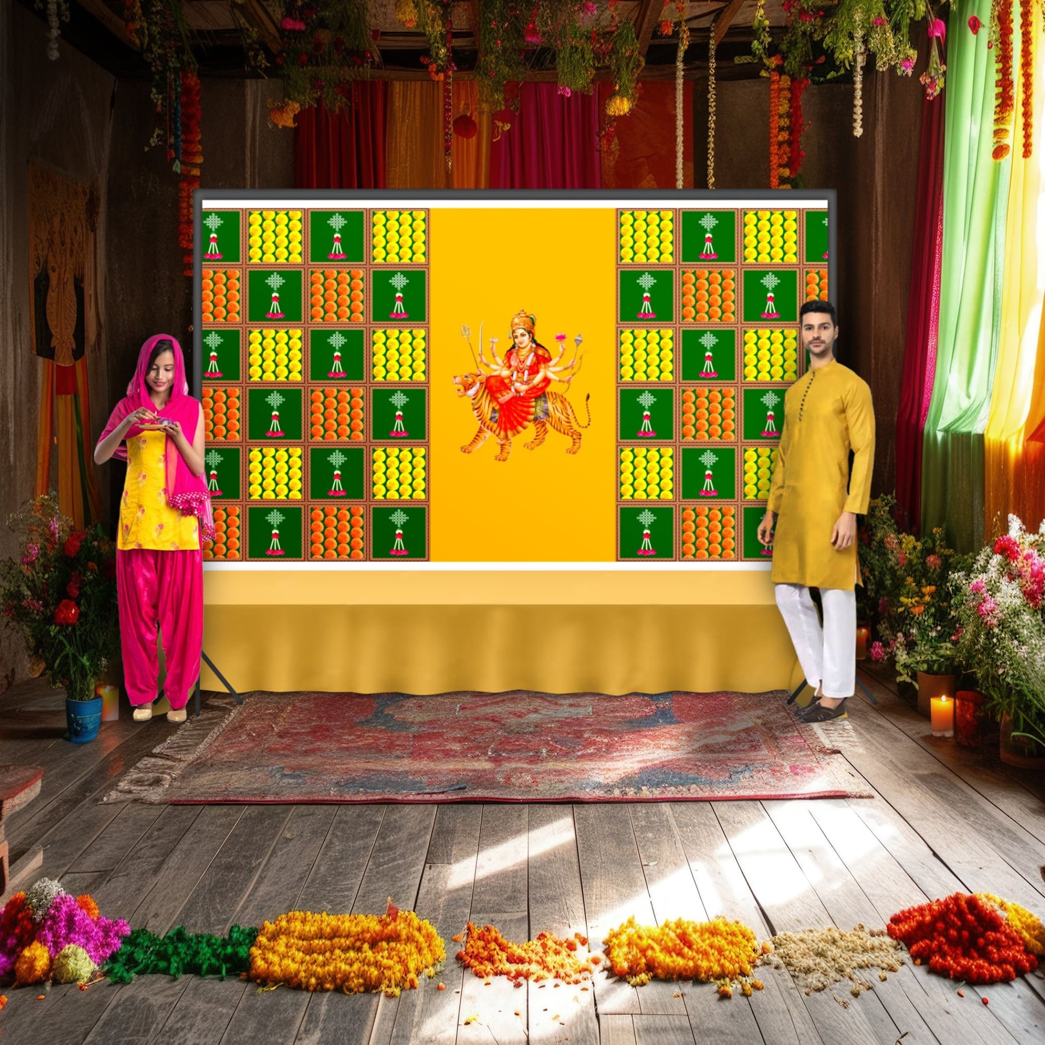 Durga maa backdrop 5x8 feet indian traditional cloth laxmi