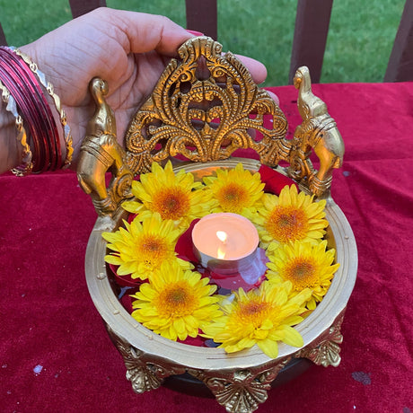 Elephant brass urli bowl indian ethnic with stand showpiece