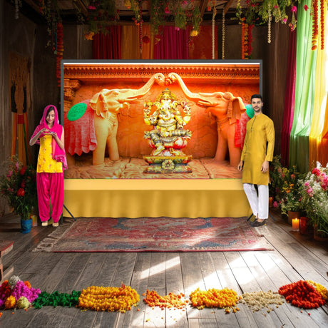 Elephant ganesh backdrop indian traditional cloth 5x8 feet