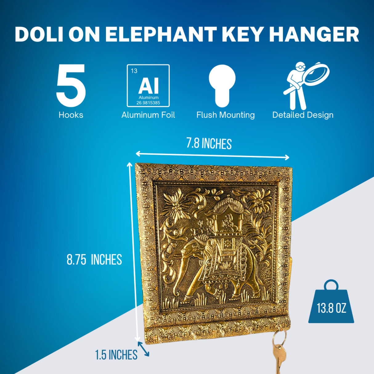 Key holder wall décor elephant design hooks for hanging