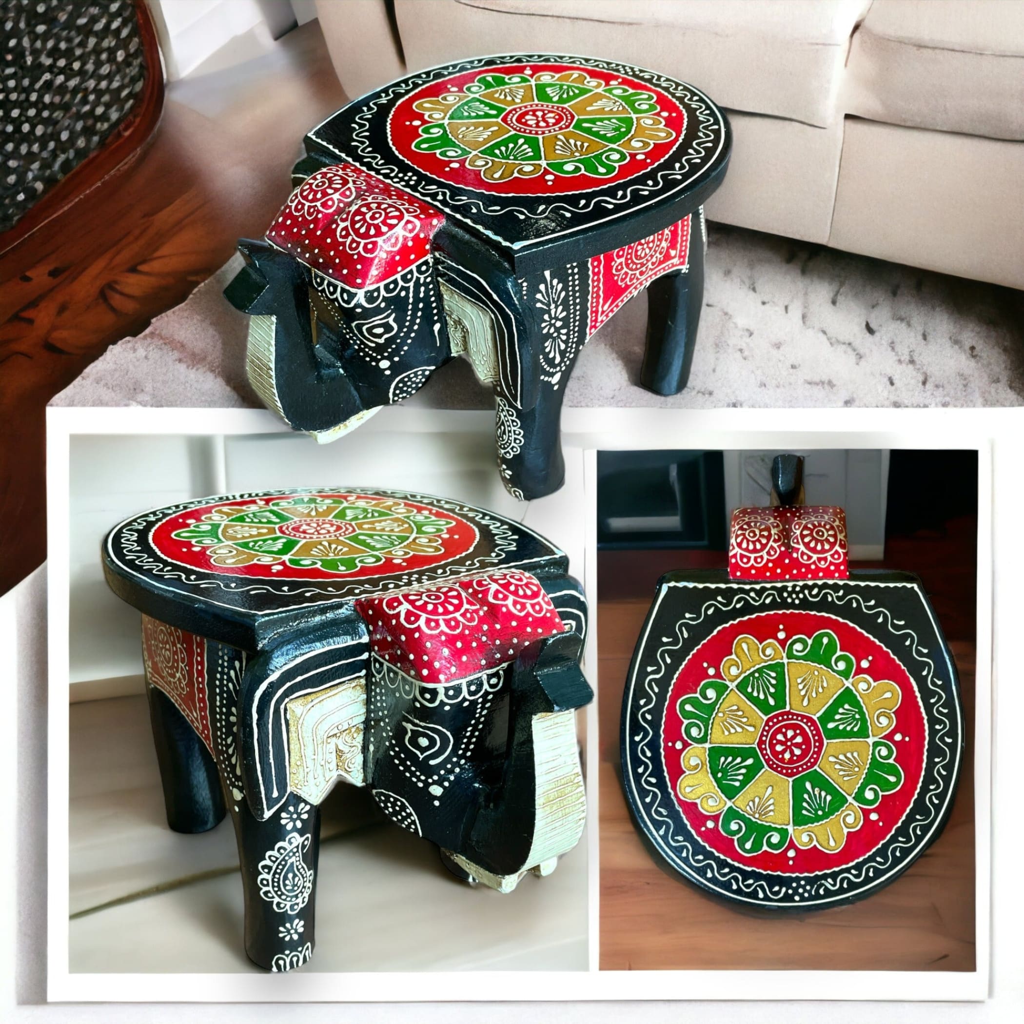 Elephant stool home decor indian living room painted