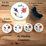 Set of 4 inlay marble tea coasters with 1 holder coffee