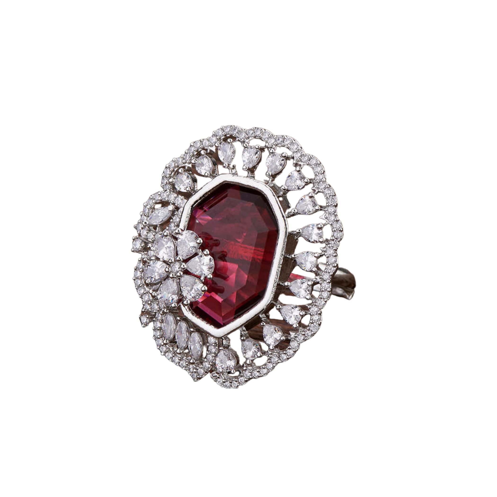 Fake American Diamond Cz Stone Ring For Women - Rhodium