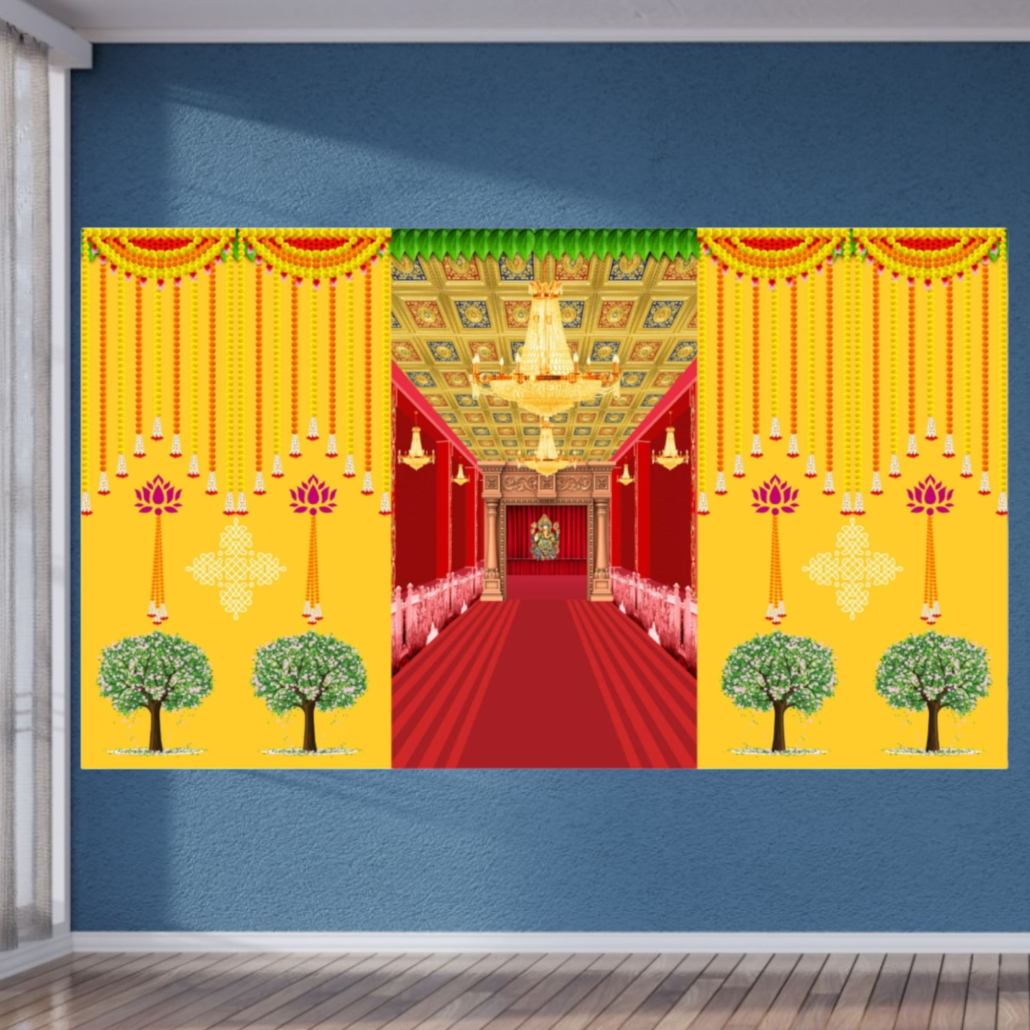 Ganesha backdrop indian traditional cloth 5x8 feet pooja